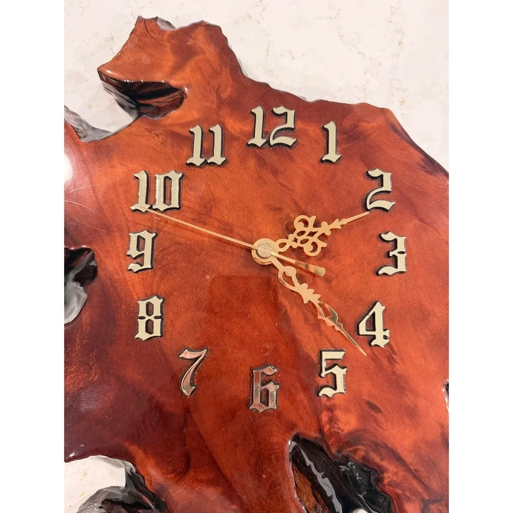 Vintage MCM Retro Style Lacquer Slab Burl Live Edge Wall‎ Clock New Zealand
